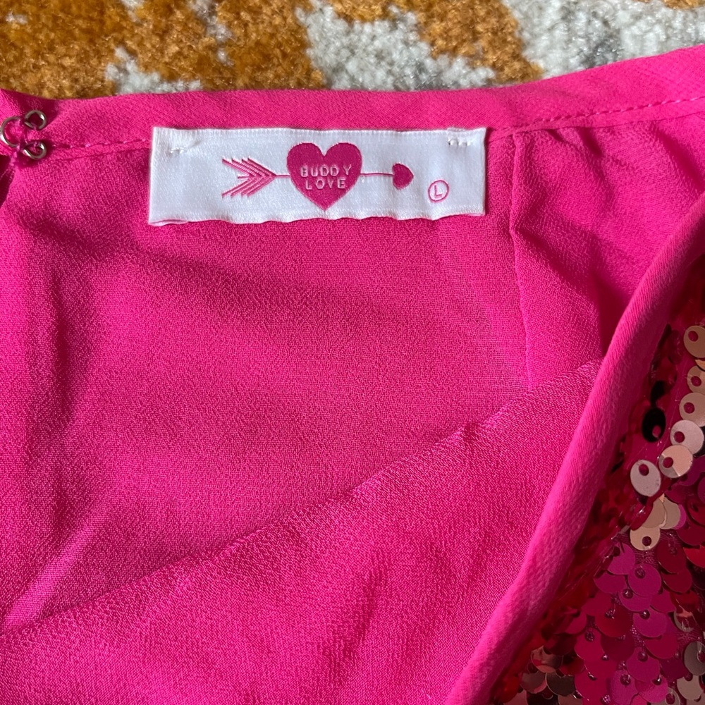 Buddy Love Pink Sequin Heart Mini Skirt - Picture 3 of 3